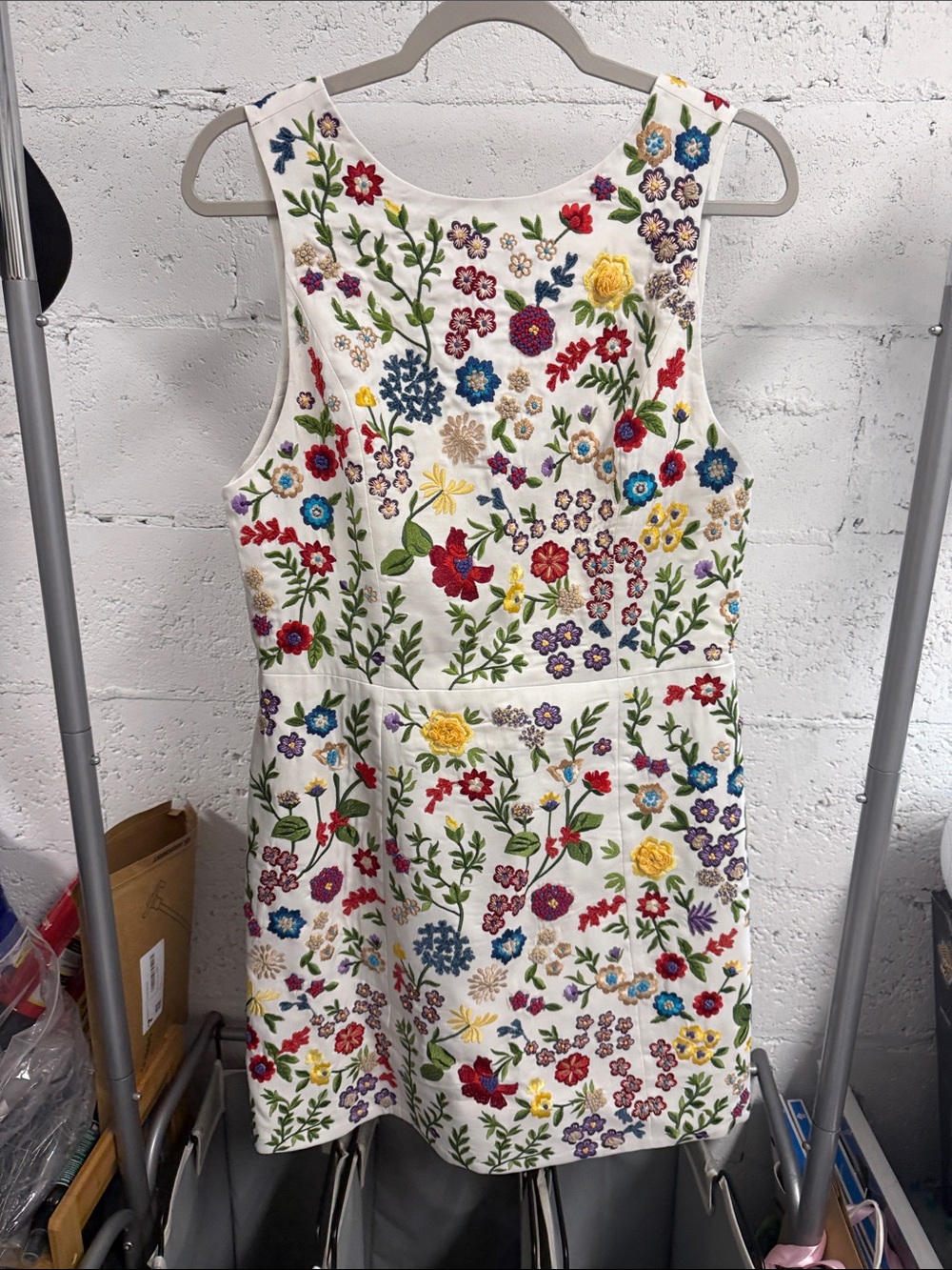 Alice & Olivia Lindsey Floral Embroidered Structured Mini Dress Size 14 - Picture 1 of 5